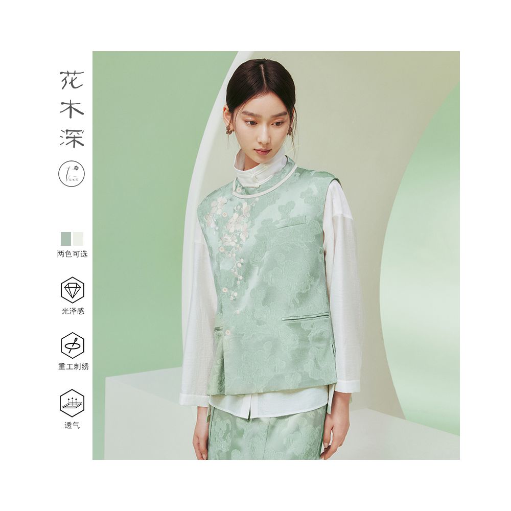 Ma Li s same style flowers and trees deep Chinese silk vest women s ancient embroidery round neck spring and autumn new jacquard shoulder image 4