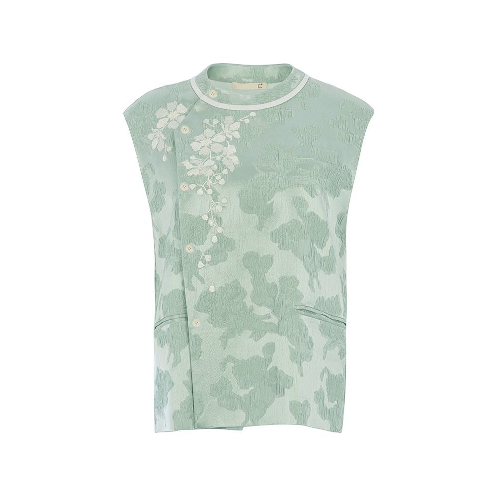 Ma Li s same style flowers and trees deep Chinese silk vest women s ancient embroidery round neck spring and autumn new jacquard shoulder image 13