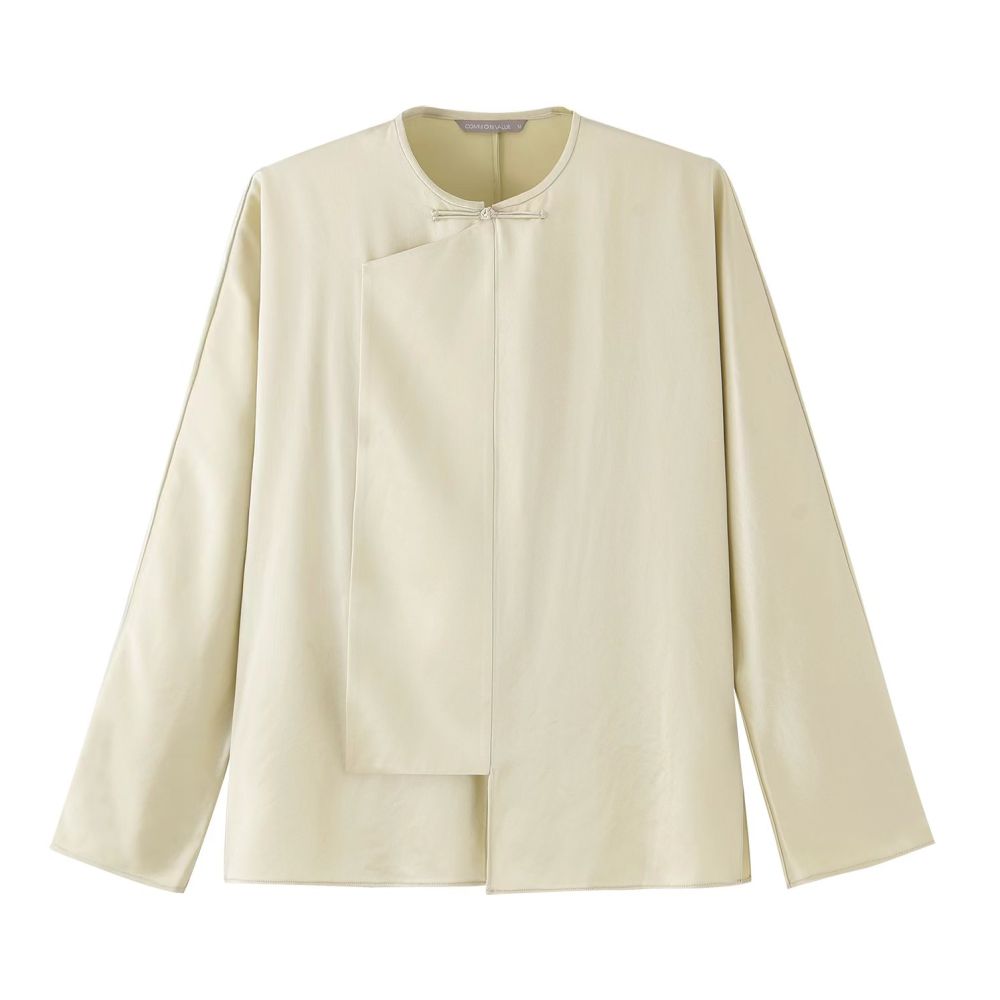 COMMON VALUE Imported Customized Acetic Acid Shirt Women s Minimalist Chinese Improved Slant Top image 7