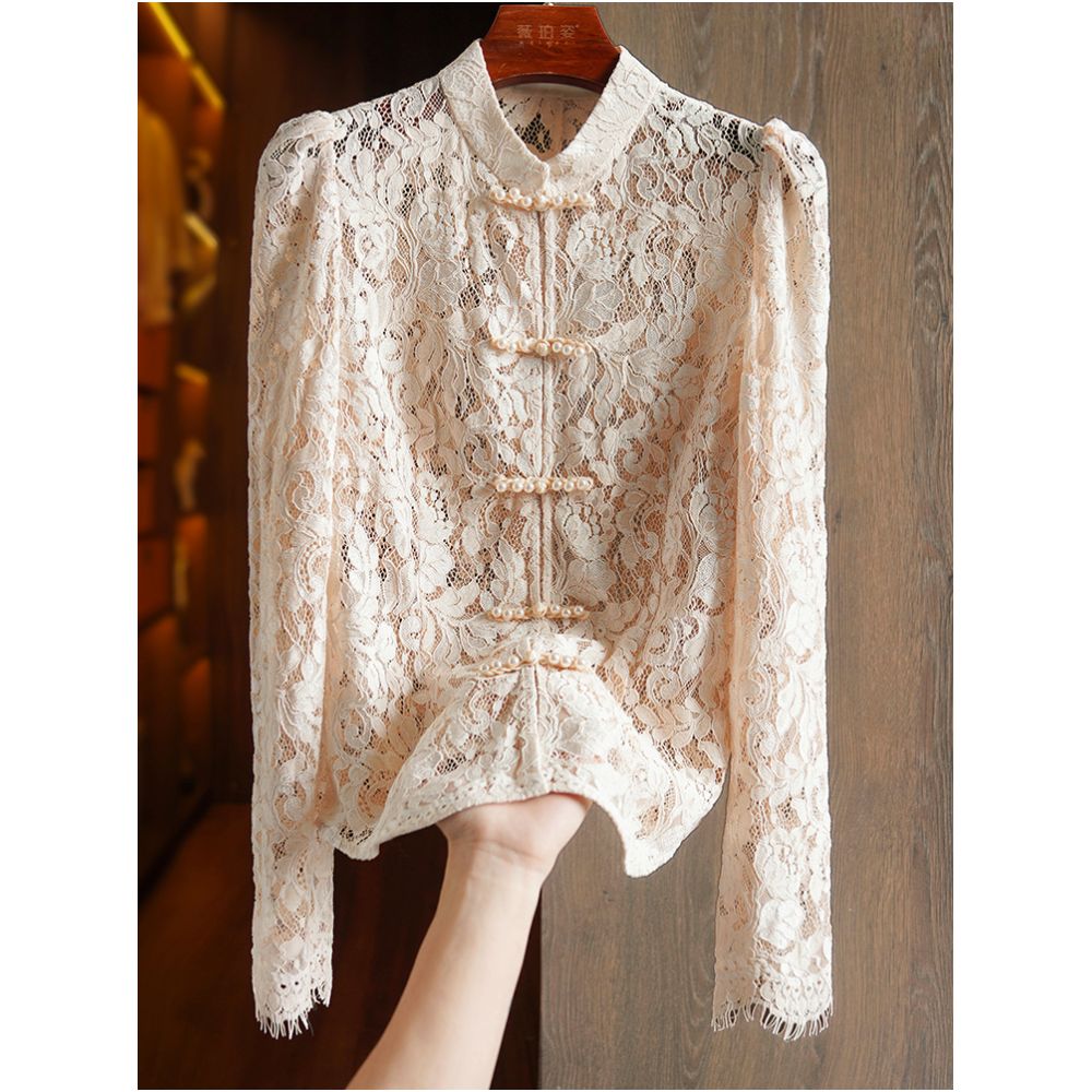 Heavy industry hollowed out lace embroidery new Chinese style shirt with a niche design for women slim fit and lightweight Chinese style button up top image 0