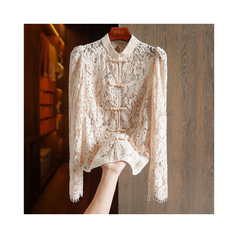 Heavy industry hollowed out lace embroidery new Chinese style shirt with a niche design for women slim fit and lightweight Chinese style button up top image 12
