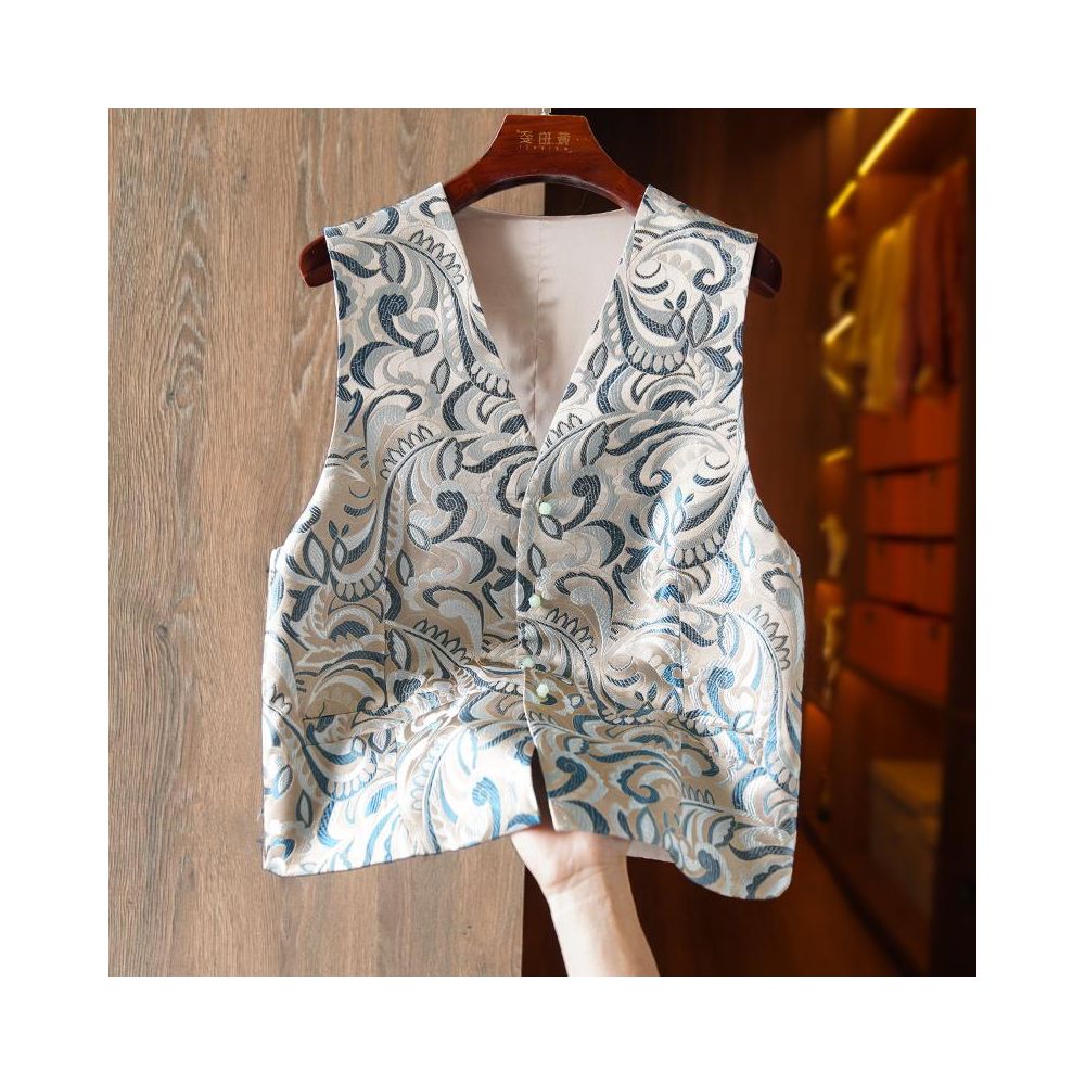 Foreign Trade Clearance Blue Weaving Brocade Acetic Acid Jacket 2025 Women s New Style Overlay Top with China Chic Style image 11