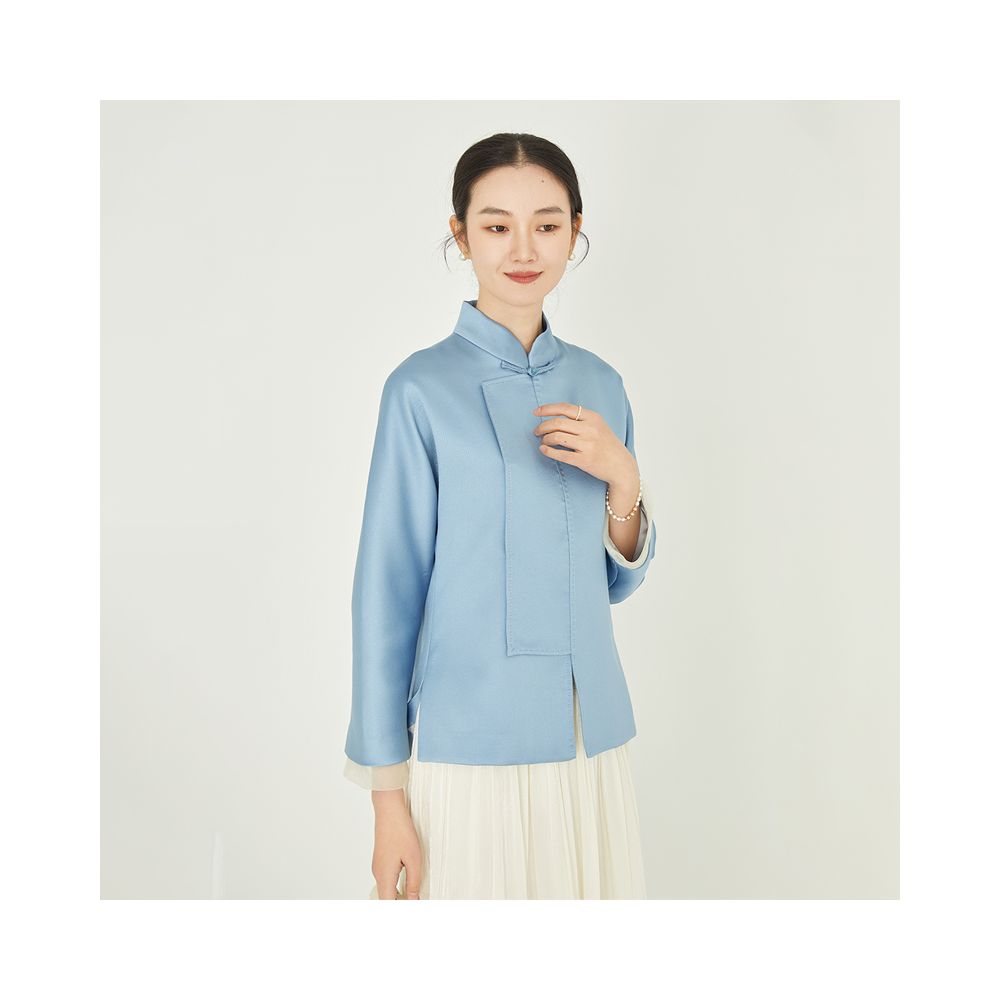 Fuyuntang Ni Miao New Chinese style improved national style top button stand collar spring and autumn pink small jacket women s short style image 16