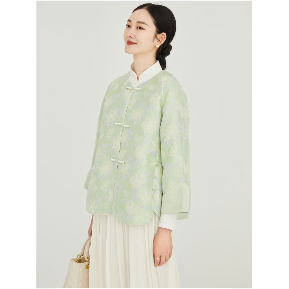 Floating Cloud Hall Wind refreshing Chinese style button blue printed short jacket women 2025 autumn national style Zen Zen clothing image 4