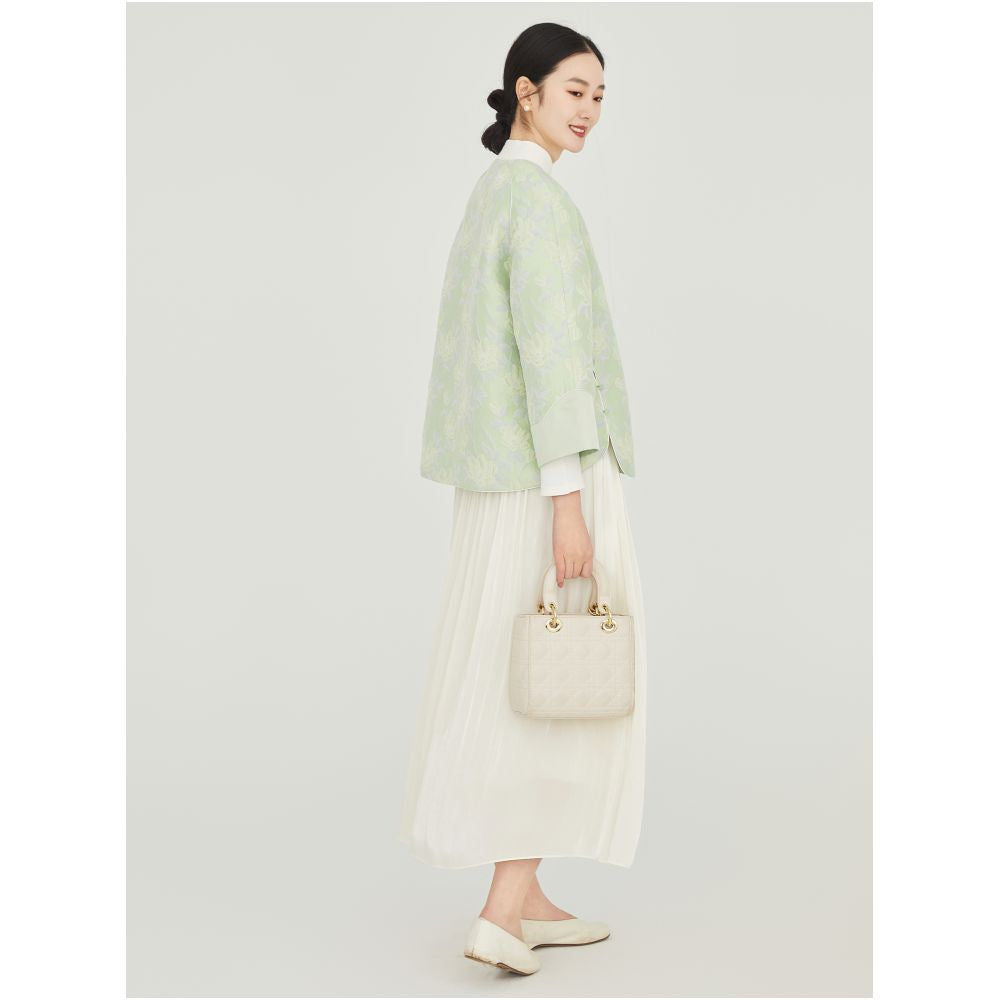 Floating Cloud Hall Wind refreshing Chinese style button blue printed short jacket women 2025 autumn national style Zen Zen clothing image 5