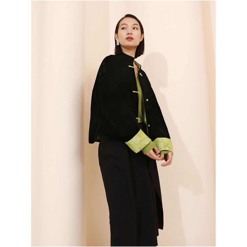 Ruyi Lianyun Spring and Autumn New Silk Velvet Pan Button Short Coat for Women Retro New Chinese Style Loose and Slim Top image 0