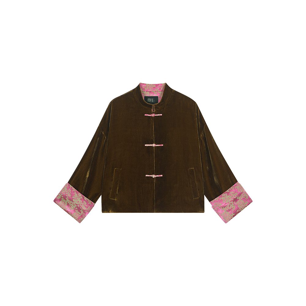Ruyi Lianyun Spring and Autumn New Silk Velvet Pan Button Short Coat for Women Retro New Chinese Style Loose and Slim Top image 9