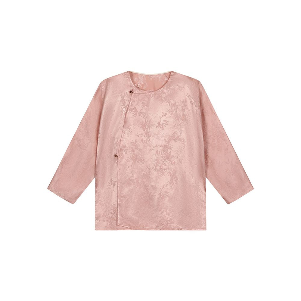 Ruyi Lianyun Autumn Collection New Oblique Collar Sleeve Round Collar Jacquard Top Women s Retro New Chinese Style Loose Shirt image 16