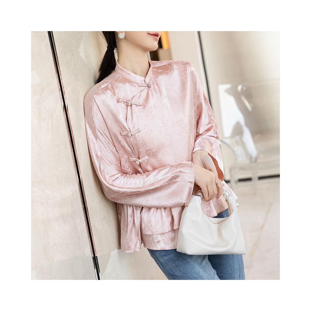 Pink trendy age reducing Chinese style shirt for women with a design and temperament improvement featuring a new Chinese style buckle cheongsam top trend image 15