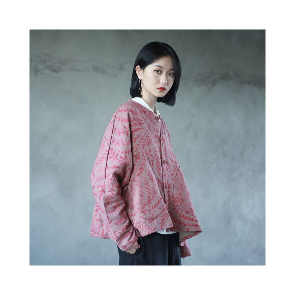Spring Literature Cotton and Hemp Printed Short Coat Round Neck Long Sleeve Loose Pair Cardigan Retro Large Pocket Contrast Top image 8