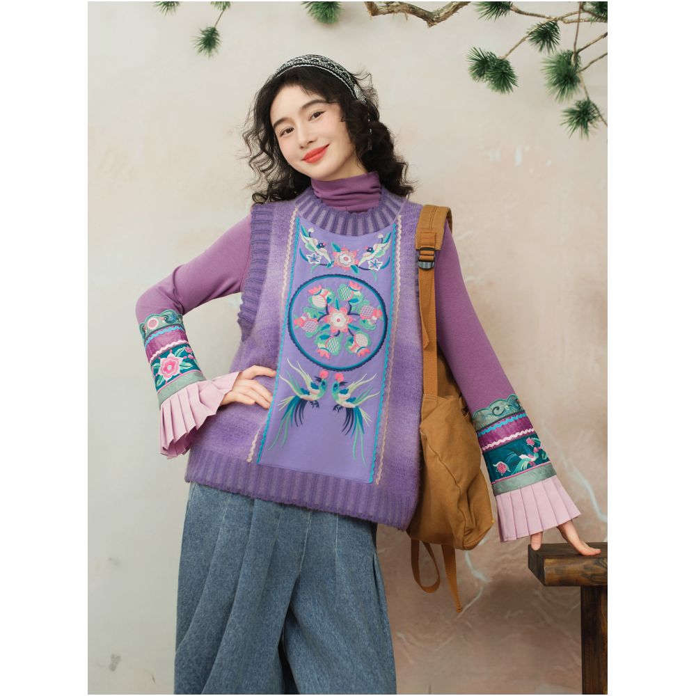 Su Luo s Autumn Original Design of Ethnic Embroidered Sleeveless Knitted Sweater with Chinese Style Embroidery in image 0