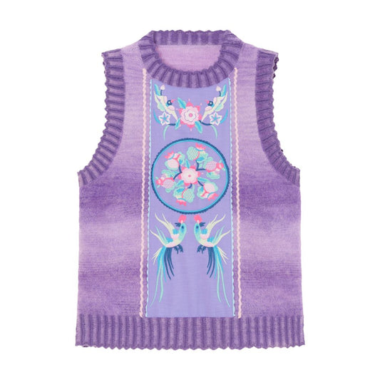 ASAYA4763 – Blossom Birds Embroidered Knit Vest 🕊️🌸