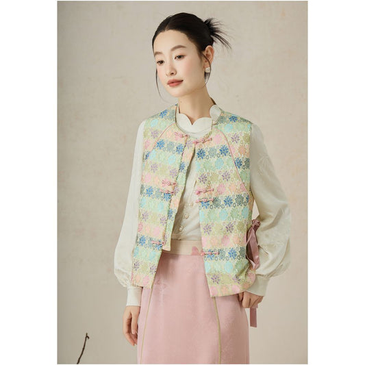 ASAYA4760 – Pastel Blossom Brocade Vest 🌸🎀