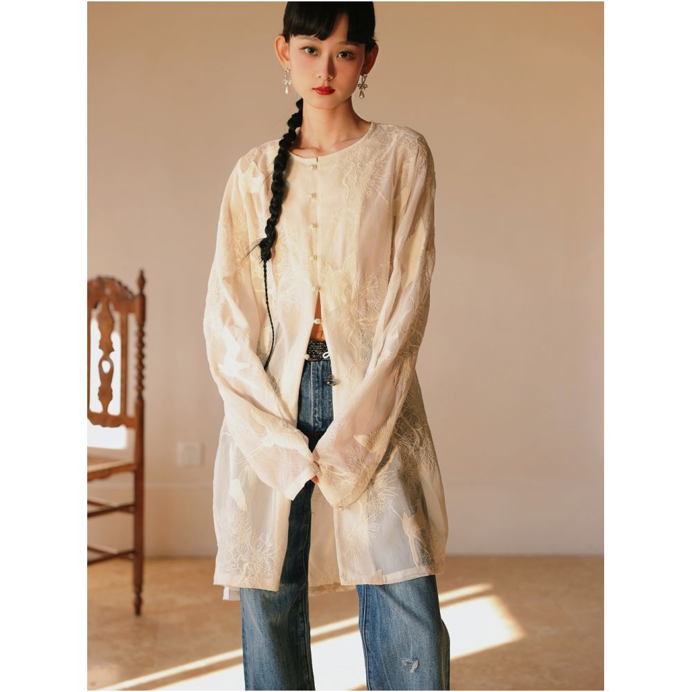 Songhe Changchun Embroidered Long Shirt New Chinese Style Shirt CHARMMY YE Playful Design New Dress image 4