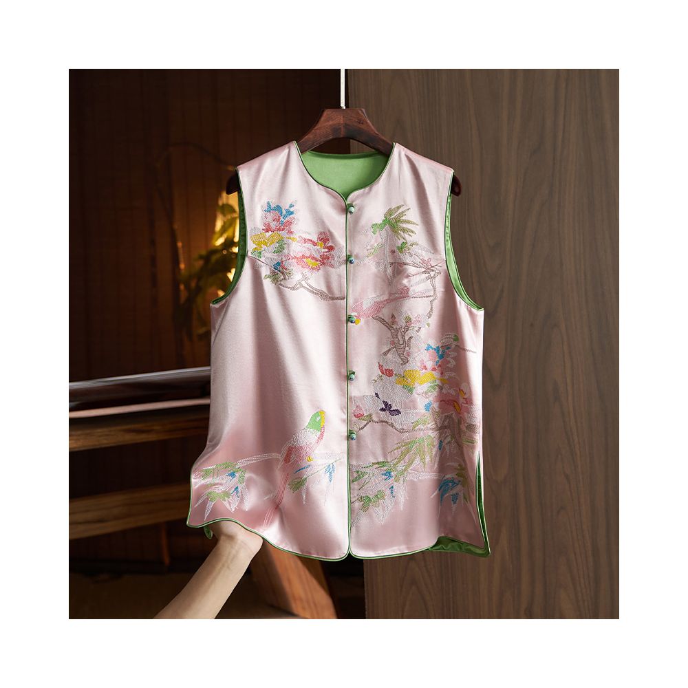 Light luxury and high end acetic acid vest women s 2023 summer new style Chinese style flower and bird embroidery vest top image 13
