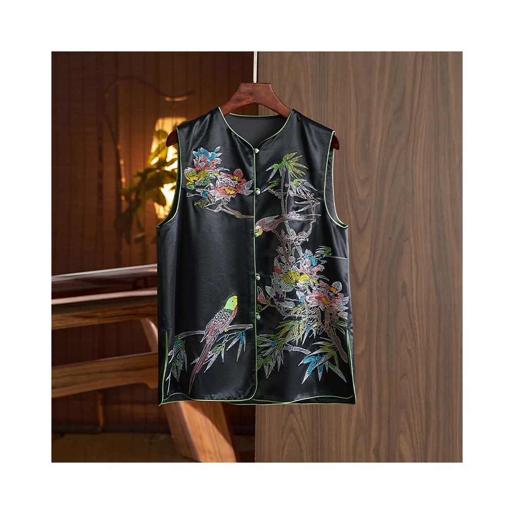 Light luxury and high end acetic acid vest women s 2023 summer new style Chinese style flower and bird embroidery vest top image 17