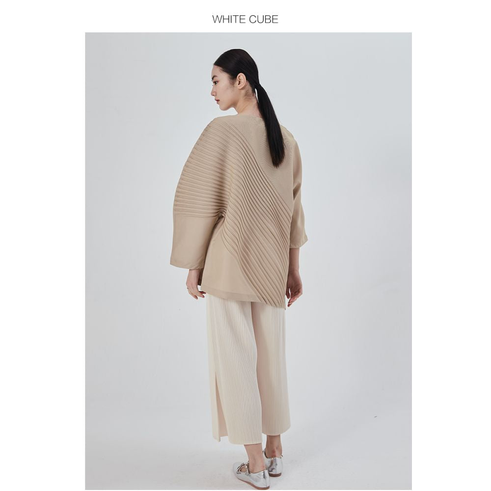 Whitecube20247 Split Sleeve Shirt Miyake Style Folded Top Asymmetric Retro High End Folded Shirt Women s image 3