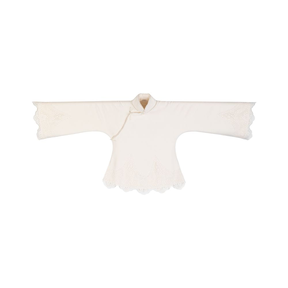 ASAYA1713 Chinese collar shirt, white, decorated with scalloped sleeves and waistband