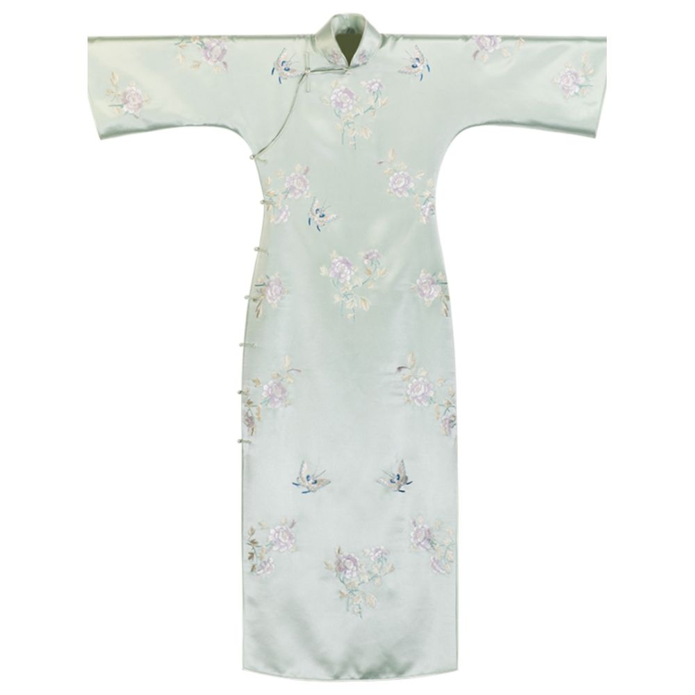 Mingzhi Qingxiao One City Wind Plush Acetic Acid Satin Elegant Embroidered Inverted Big Sleeve Cheongsam Skirt Young Style Daily image 5