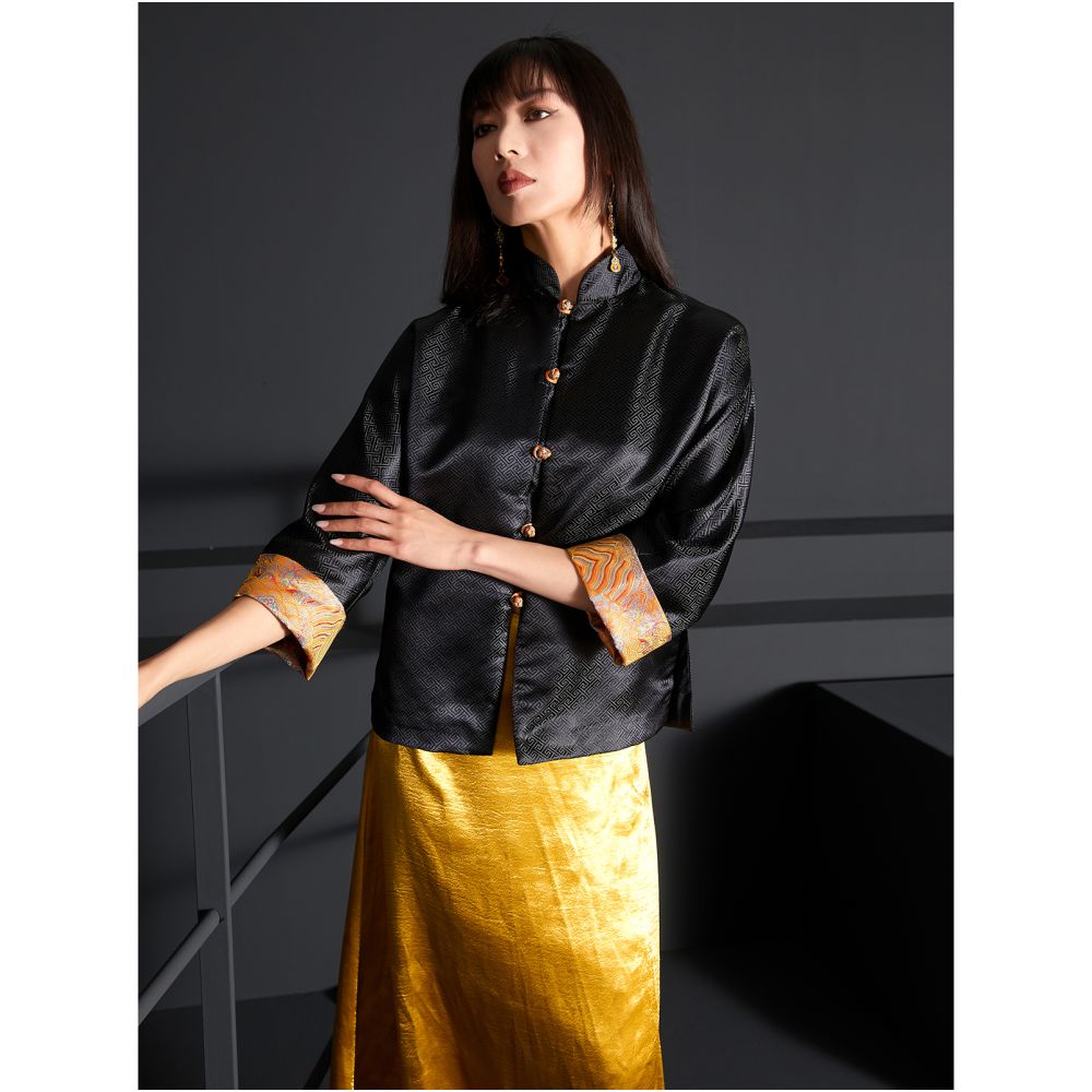 Fulang 2025 original women s clothing Chinese style art retro design improvement Chinese style slim fit stand collar buckle Tang suit S image 3