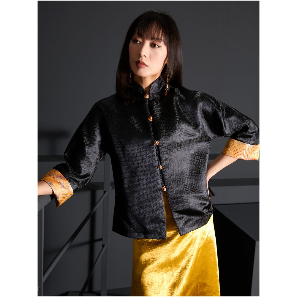 Fulang 2025 original women s clothing Chinese style art retro design improvement Chinese style slim fit stand collar buckle Tang suit S image 9