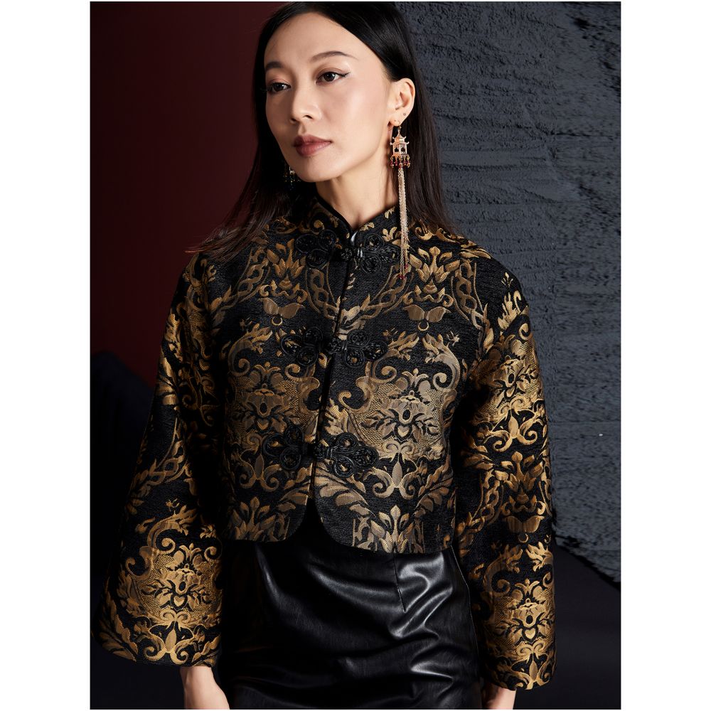 Jiro 2024 original niche women s clothing custom jacquard black gold improved oversize corridor short jacket Tang suit image 9