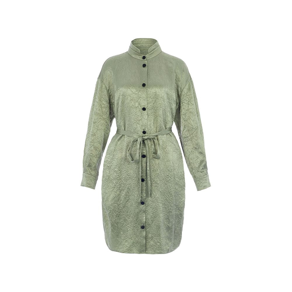 ASAYA1687 Huamu deep Chinese style acetate dress female loose texture shirt skirt stand collar tie long sleeve skirt new style