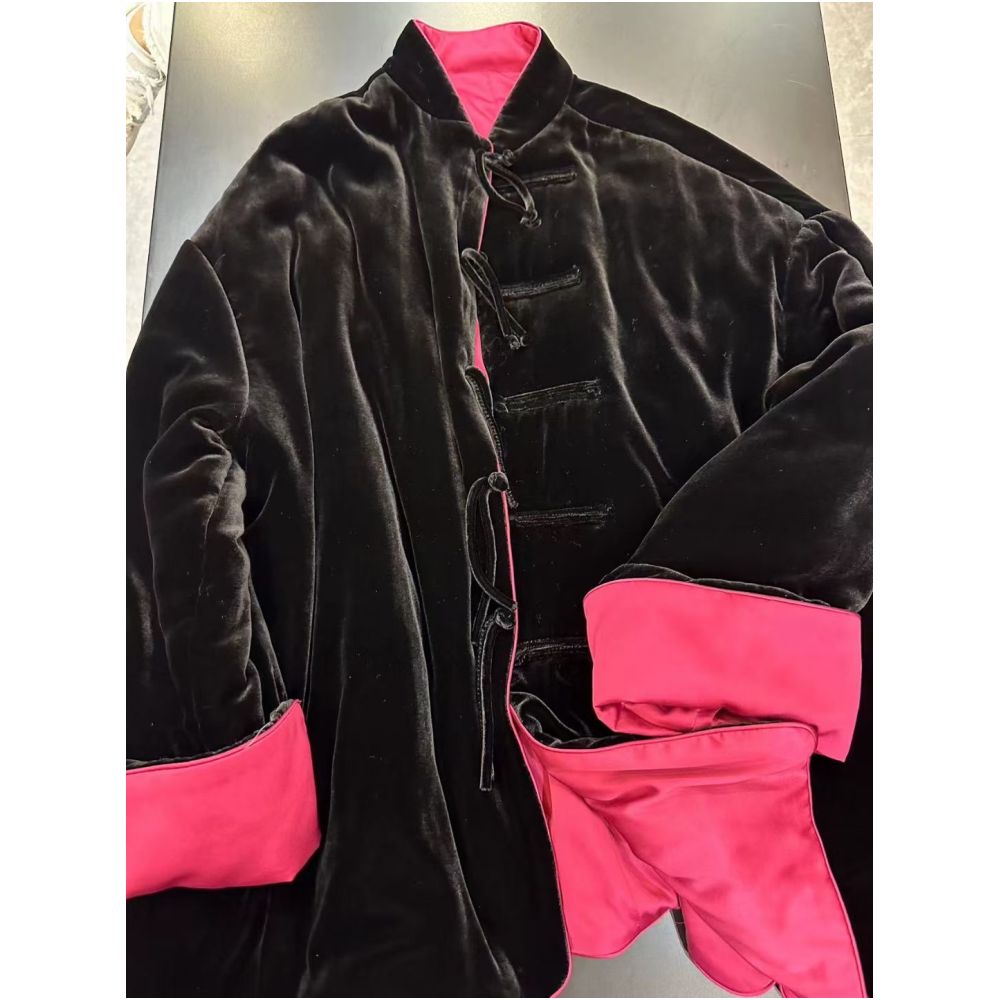 Good reputation CSZ012 fashionable new Chinese style silk velvet loose retro double breasted jacket top spring and autumn women image 196