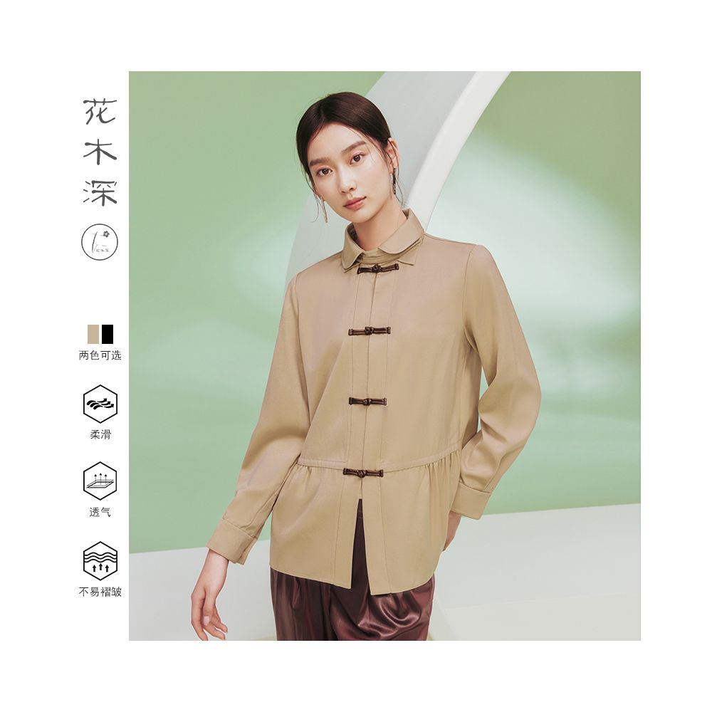 Blogger s same flower and tree deep buttoned shirt women s long sleeved new Chinese style improved Tang style top women s black shirt image 1