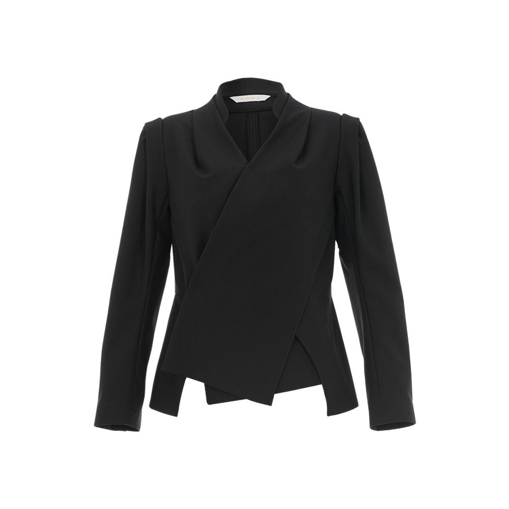 Huamu deep Chinese style black jacket design niche women s slanted collar cross collar long sleeve improved Chinese stand collar top image 9