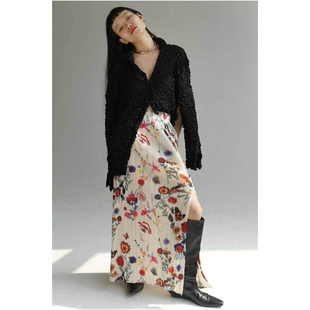 TLonely1 long sleeved base pleated print stand up collar long sleeved pullover floral long sleeved T shirt image 9