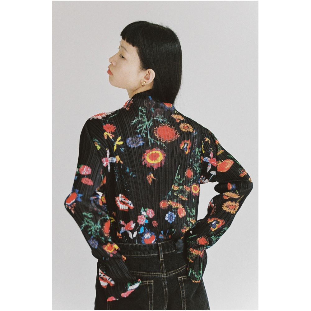 Our store is not a 7 day T Lonely 1 pleated printed stand up collar long sleeved pullover single piece floral base long sleeved T shirt image 2