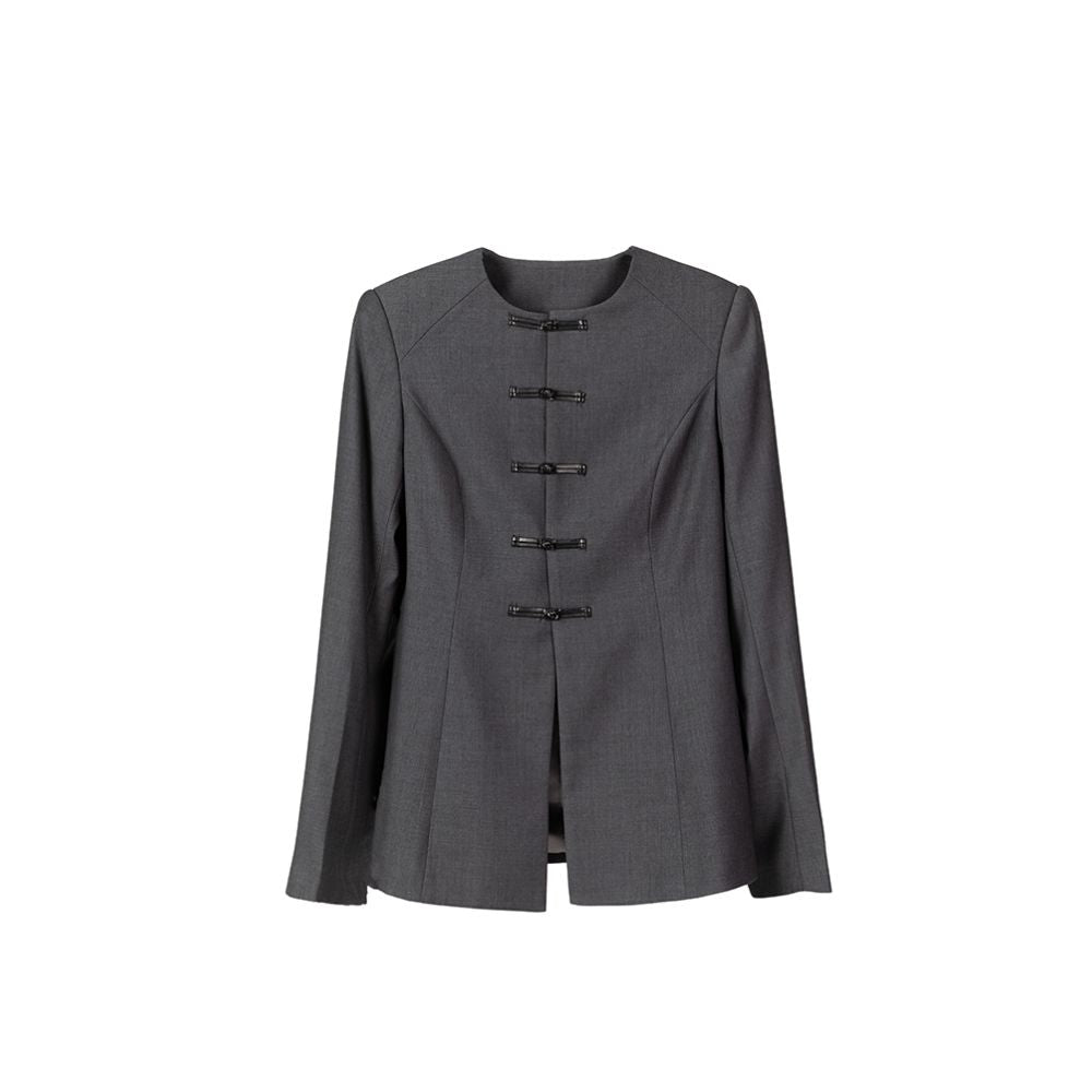 ASAYA1670 VAPOURBURE New Chinese style Pan Button Zhongshan Suit Women s Spring Retro Casual Collarless Slimming Suit Coat