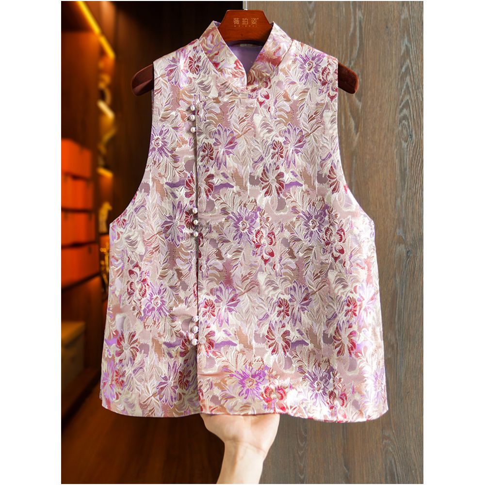 Pink jacquard woven silk vest women s early autumn new original design light Chinese style mulberry silk top image 0
