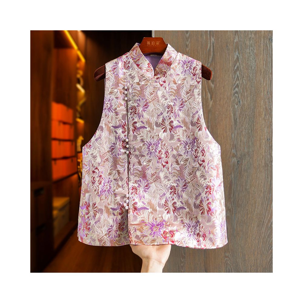 Pink jacquard woven silk vest women s early autumn new original design light Chinese style mulberry silk top image 9