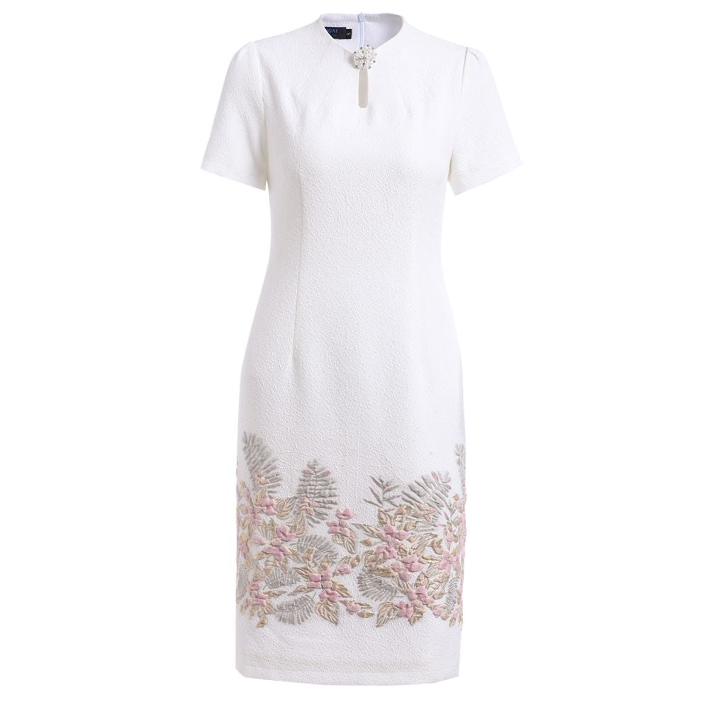 Spring and Autumn gentle national style celebrity jacquard heavy white dress 2550 light dress improved young cheongsam skirt image 4