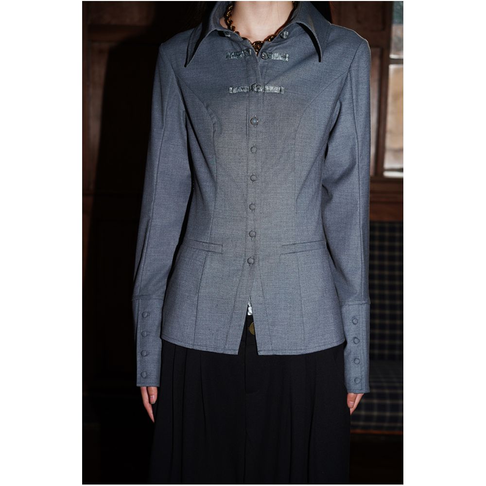 Bad Taste Western New Chinese Wool Blended Handmade Pan Button Hollow out Shirt Top image 17