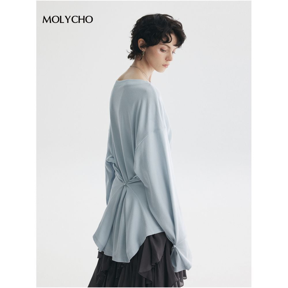 MOLYCHO Free and casual loose casual long sleeved T shirt for women versatile adjustable waist top image 0