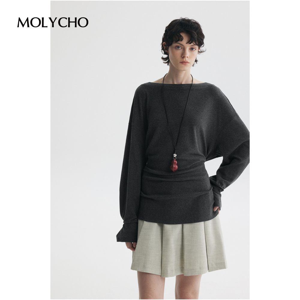 MOLYCHO Free and casual loose casual long sleeved T shirt for women versatile adjustable waist top image 11