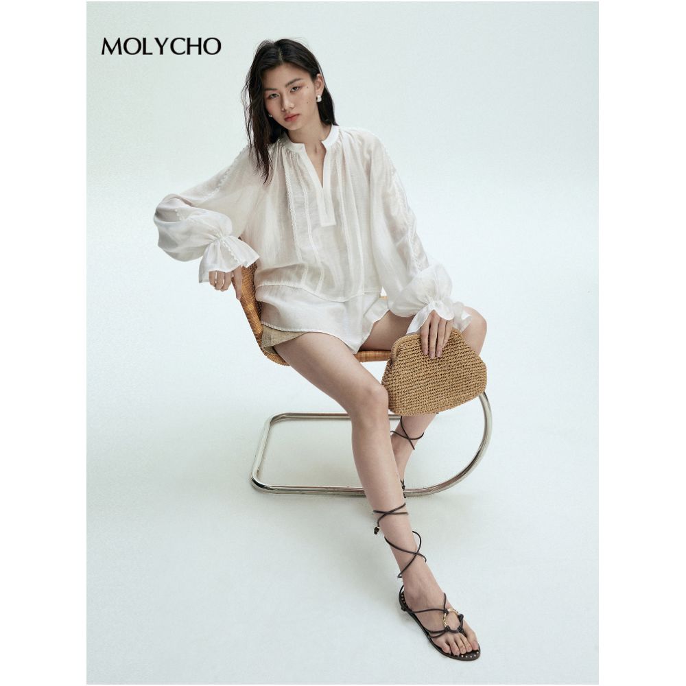 MOLYCHO Bohemian Style Thin White Shirt for Women s Summer Loose Sunscreen Cover Micro Transparent Top image 0