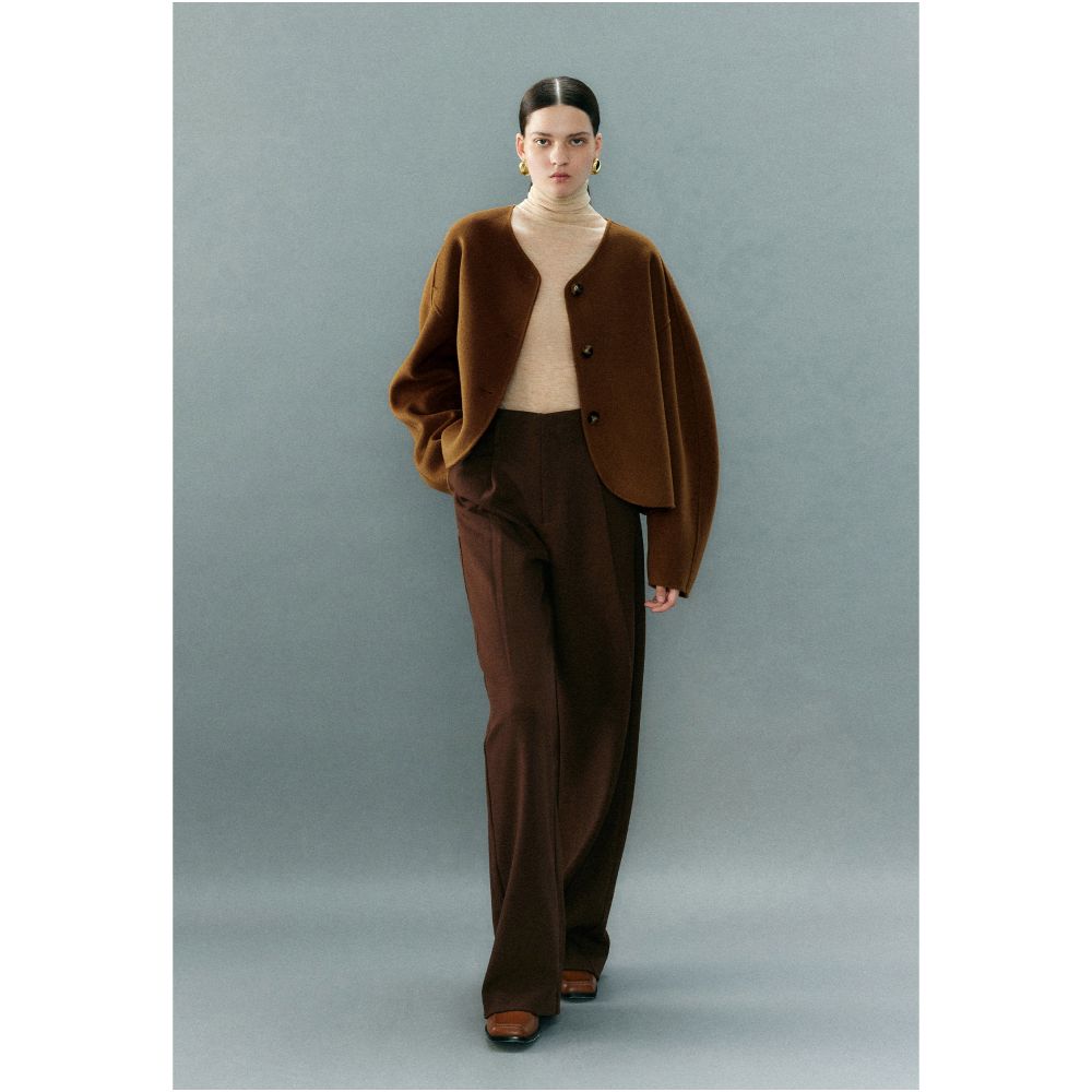 MOLYCHO short V neck double sided woolen coat for women s autumn and winter wool loose casual small woolen coat image 7