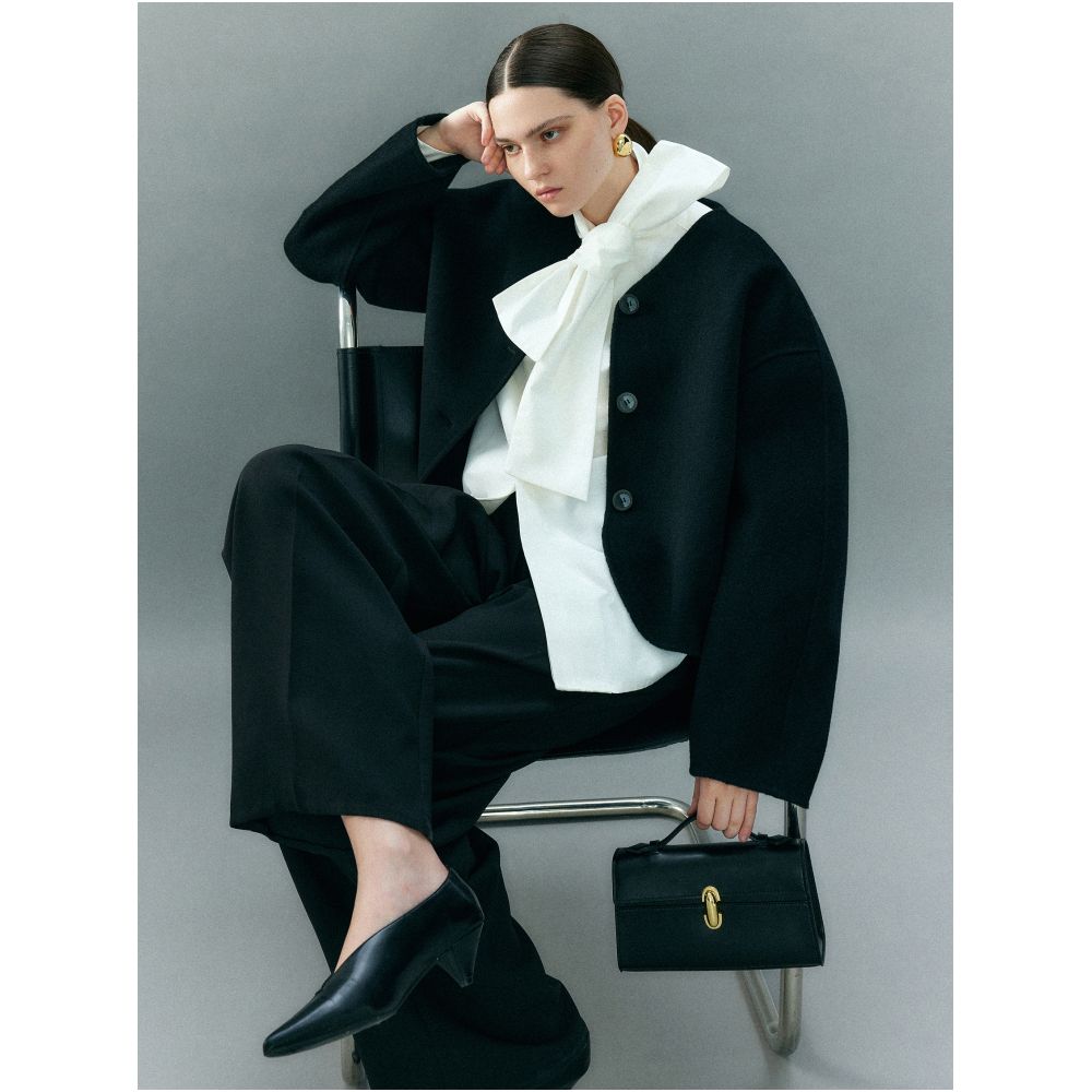 MOLYCHO short V neck double sided woolen coat for women s autumn and winter wool loose casual small woolen coat image 18