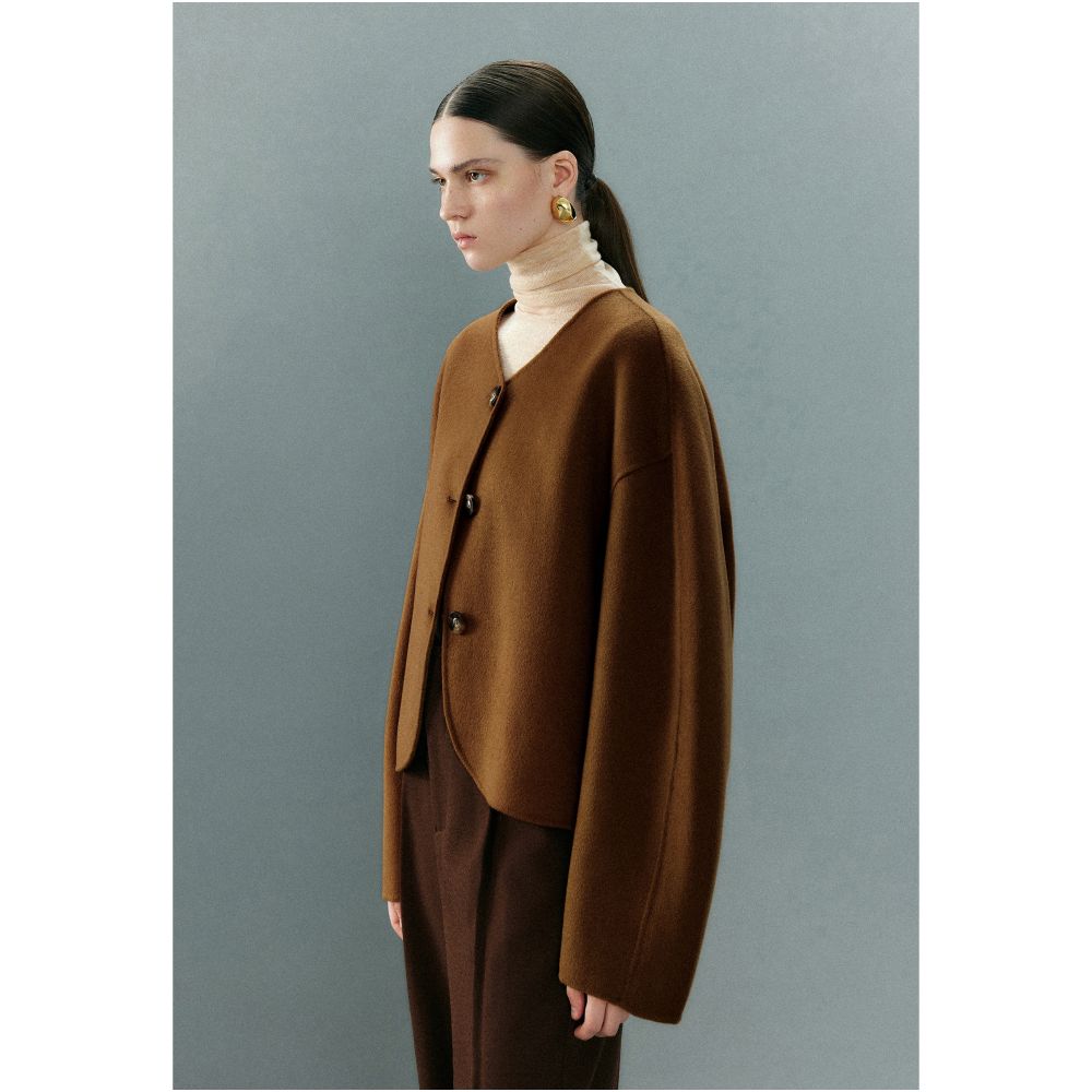 MOLYCHO short V neck double sided woolen coat for women s autumn and winter wool loose casual small woolen coat image 27