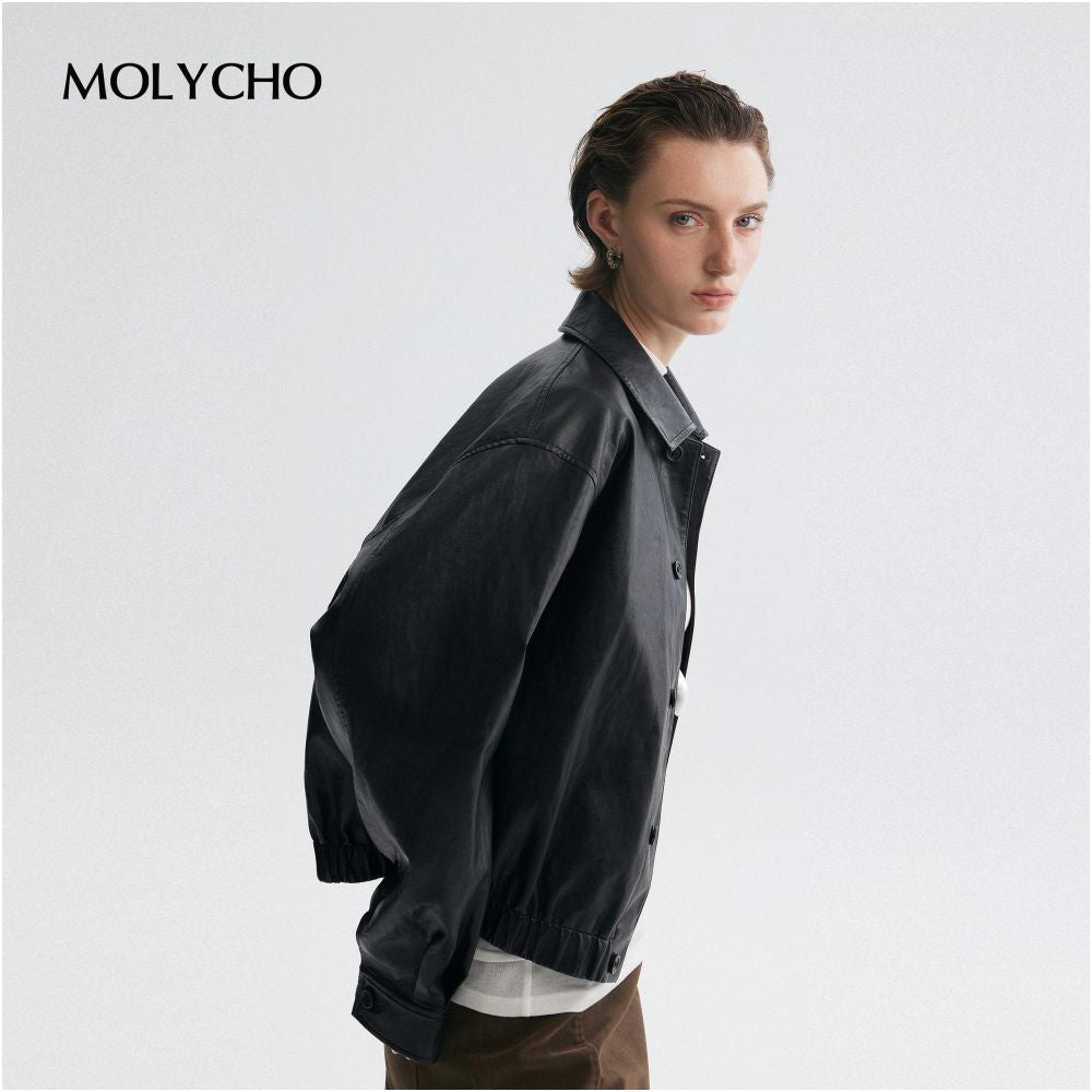 MOLYCHO Cool and Sassy Style Retro Collar Motorcycle Leather Jacket for Women Short PU Leather Jacket image 17