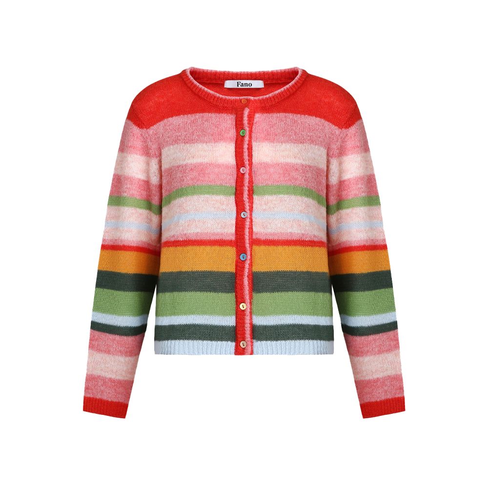 Fano s niche rainbow contrasting striped round neck wool knitted cardigan top for women in autumn 2025 image 6