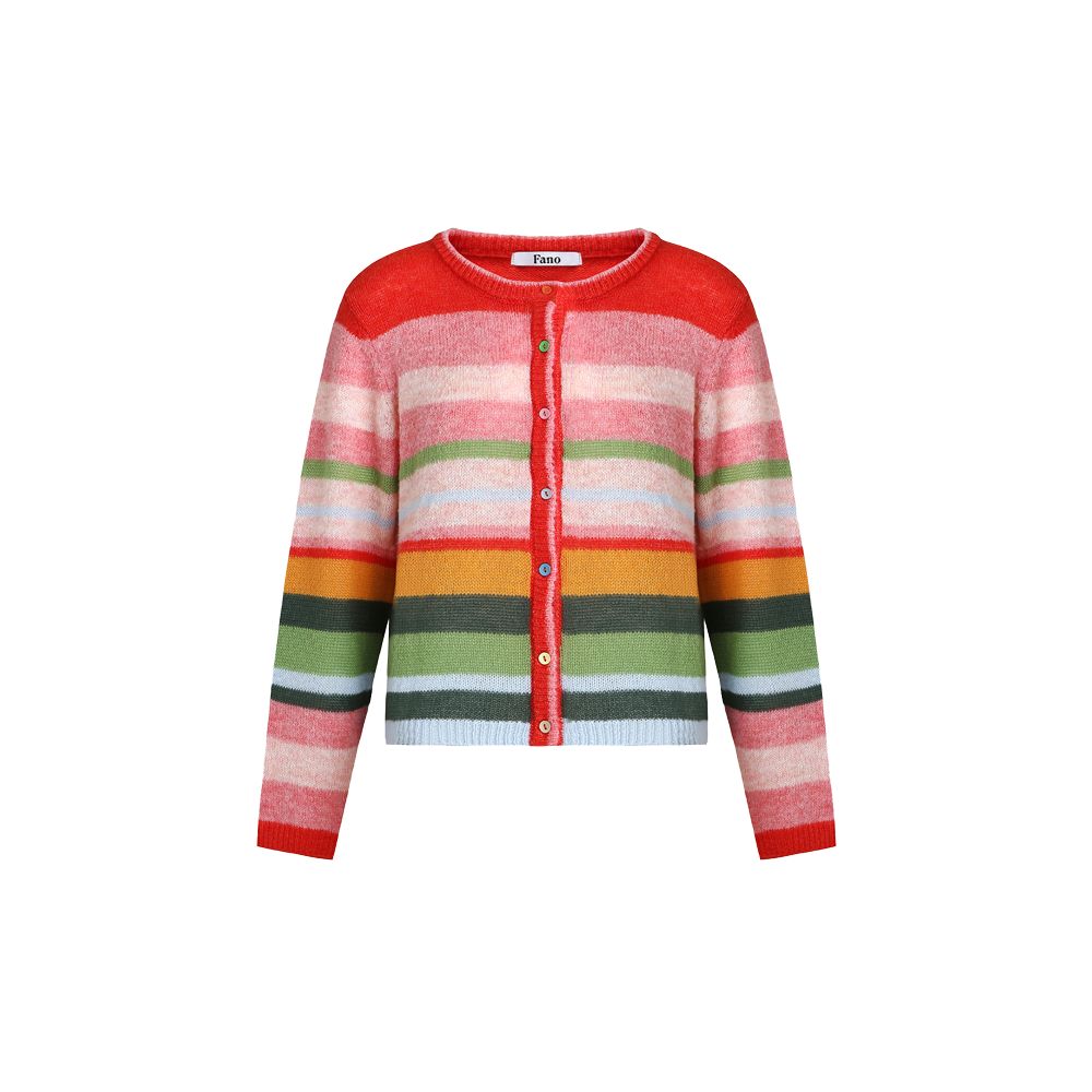 Fano s niche rainbow contrasting striped round neck wool knitted cardigan top for women in autumn 2025 image 17