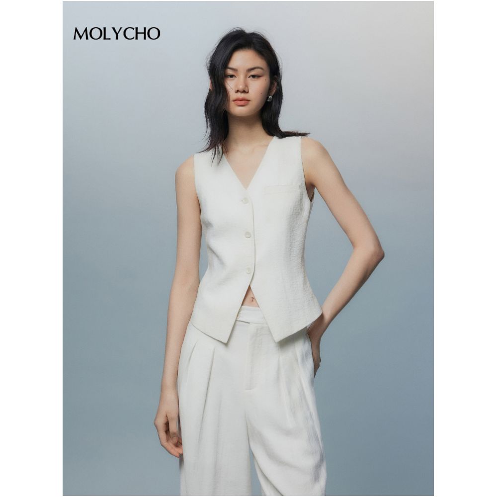 MOLYCHO Daily effortless sleeveless vest wide leg pants casual set relaxed two piece set image 1