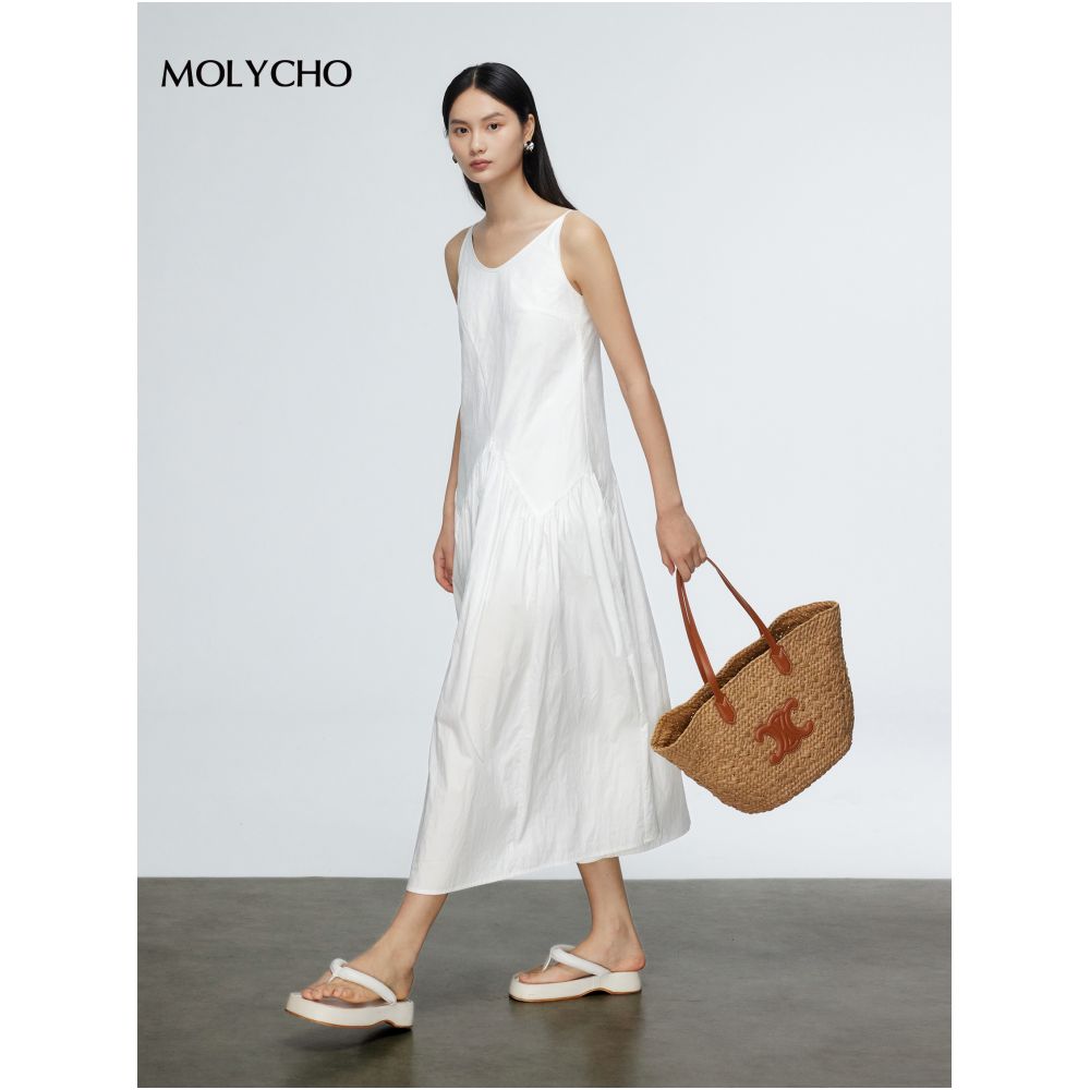 MOLYCHO holiday style loose suspender dress for women in summer tall design splicing slim big swing skirt image 3