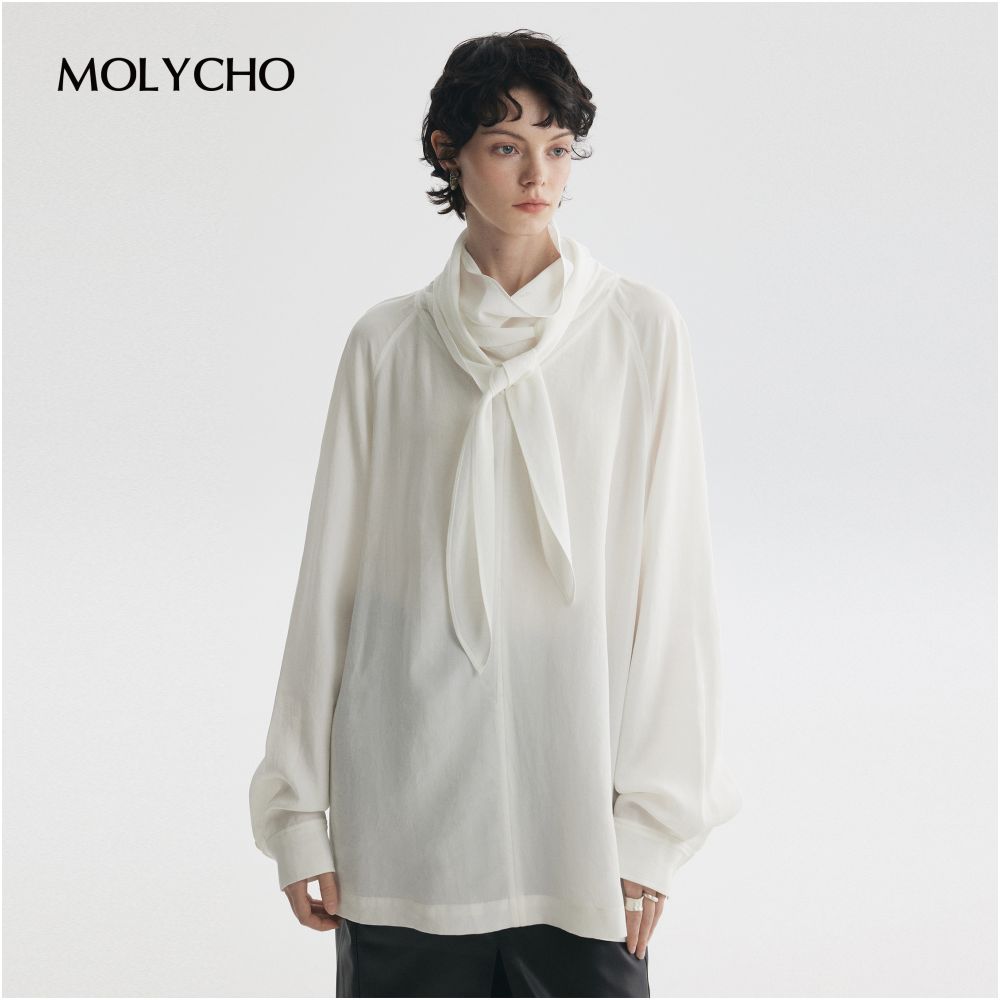 MOLYCHO Lazy Air Feel Lightweight and Fluffy Swinging Collar Ribbon Shirt Loose silhouette Shirt Top image 16