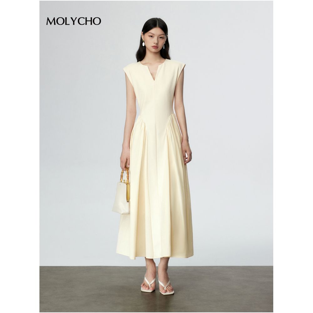 MOLYCHO French Elegant V neck Dress Women s Summer Design Sense Splicing Long Dress Tall Temperament Big Swing Skirt image 13